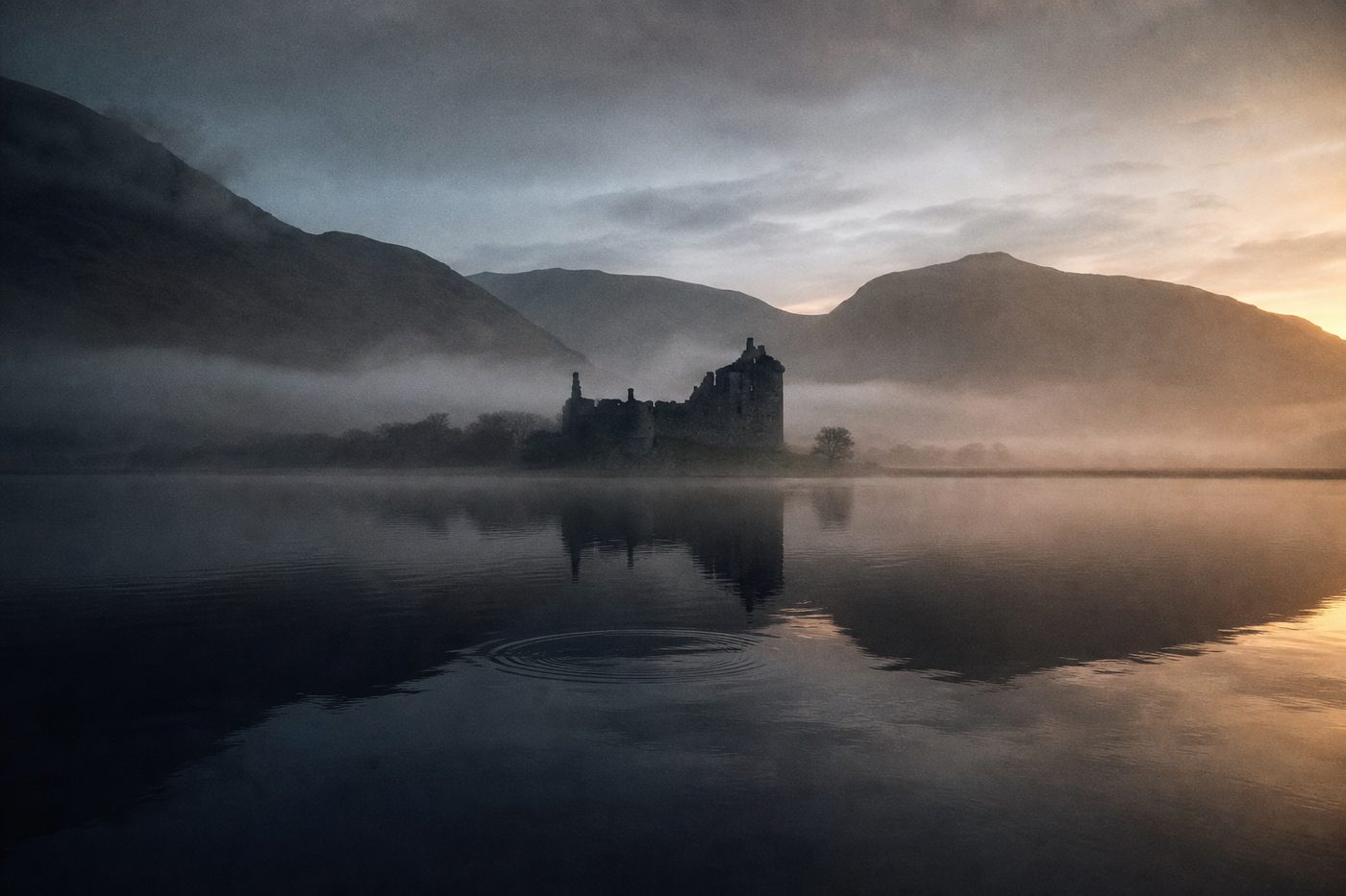A misty Highland loch at dawn